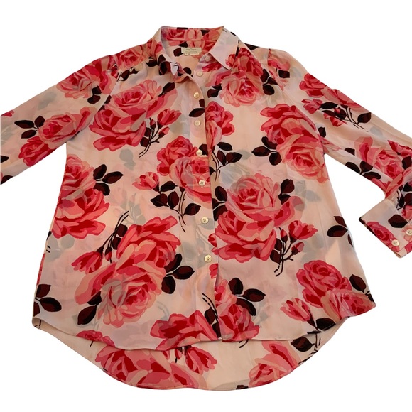 Kate Spade Live Colourfully Blouse Pink Floral Pattern Size M - Picture 4 of 8